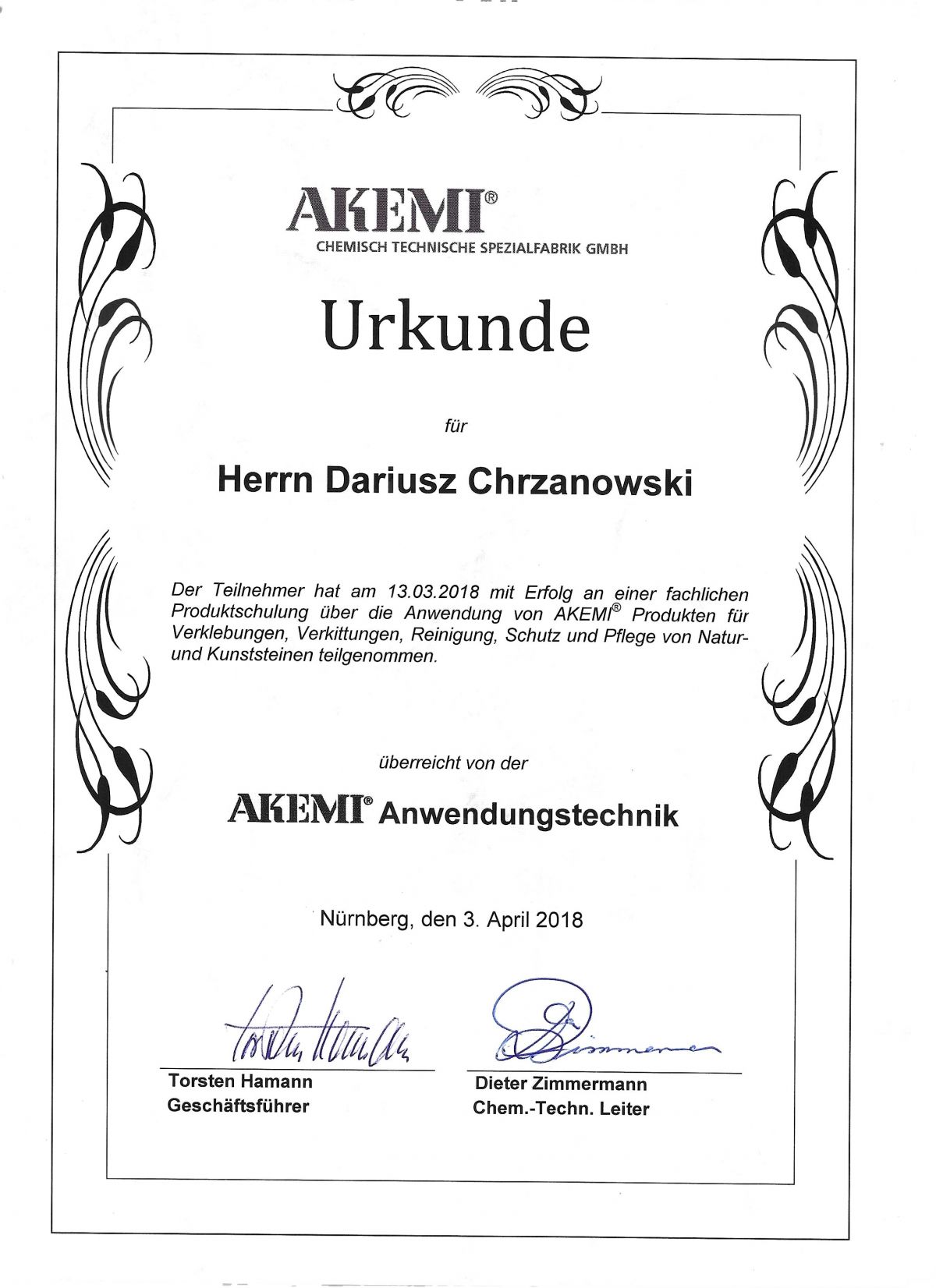 Certyfikat Akemi